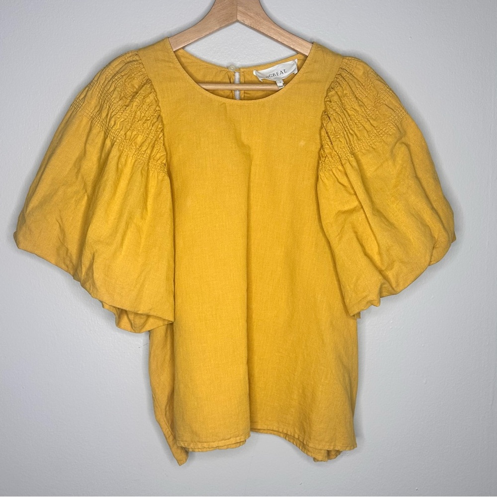 THE GREAT. Golden Smocked Butterfly Linen- Cotton Top Size Medium - Picture 2 of 15